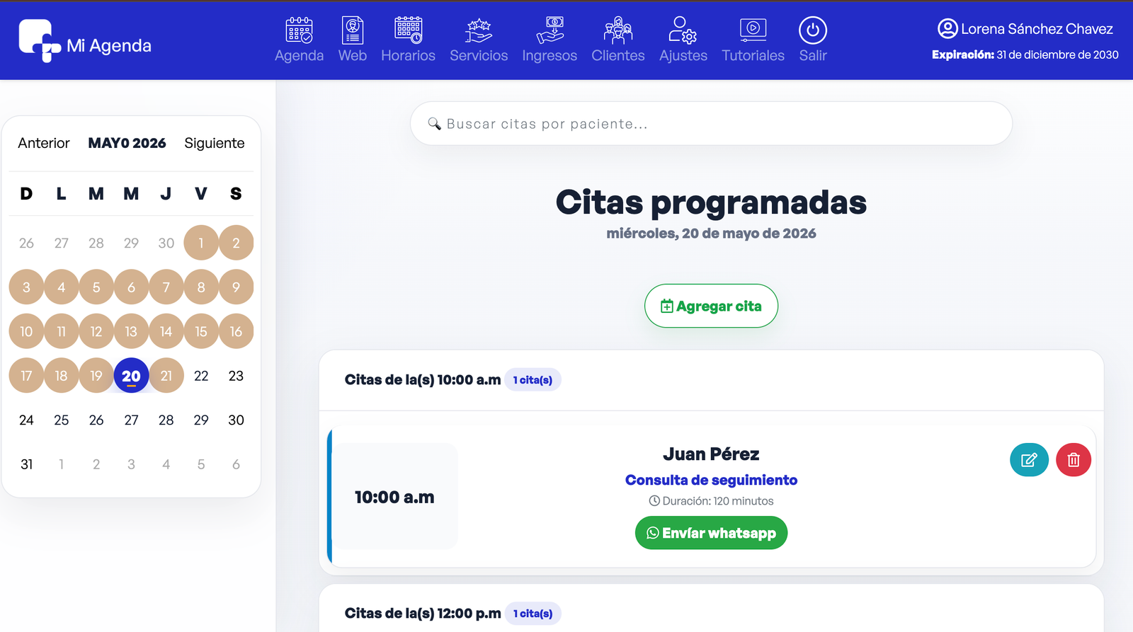 Interfaz de Mi-Agenda